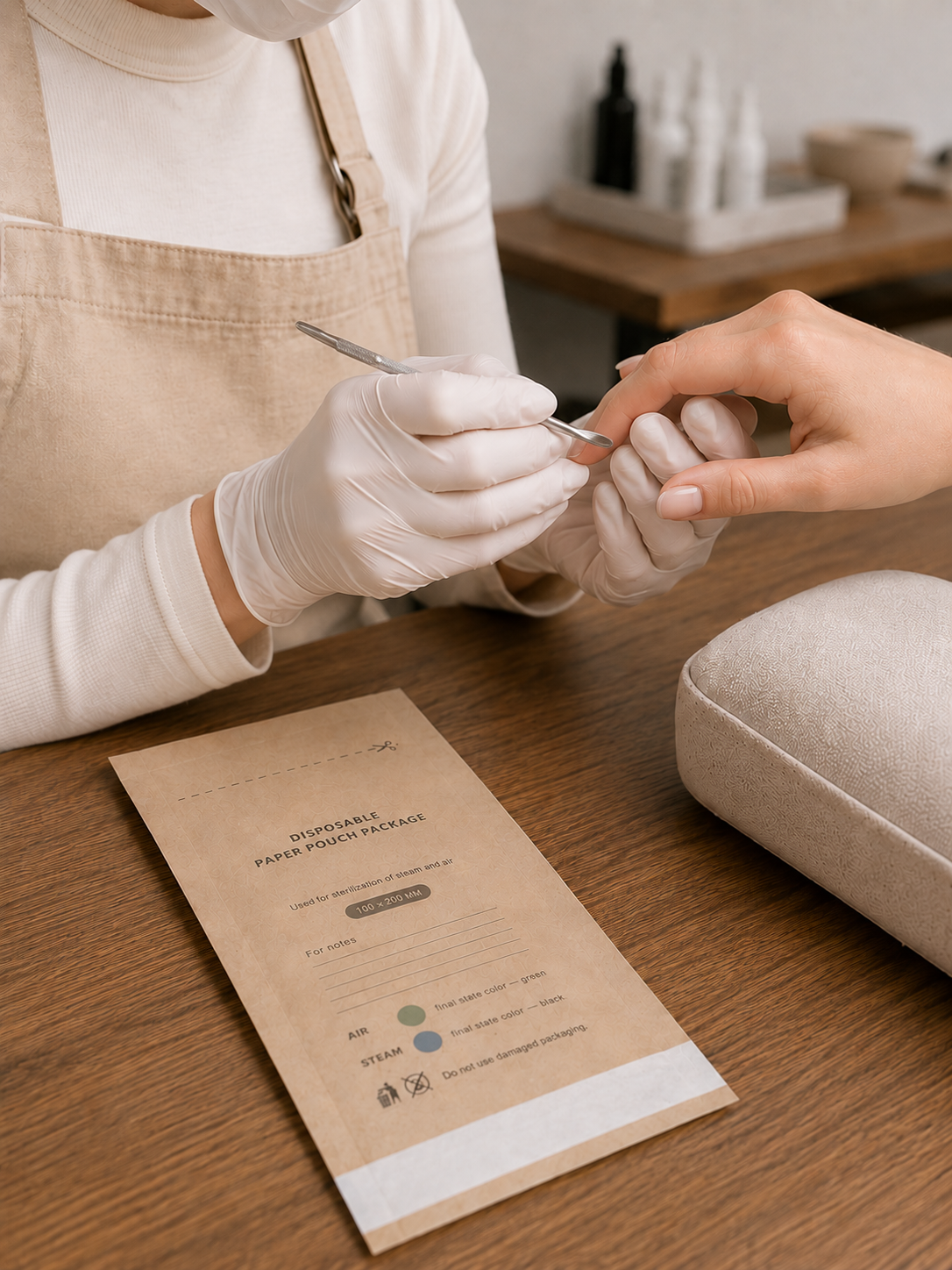 Sterilised manicure tools and a clean appointment setup