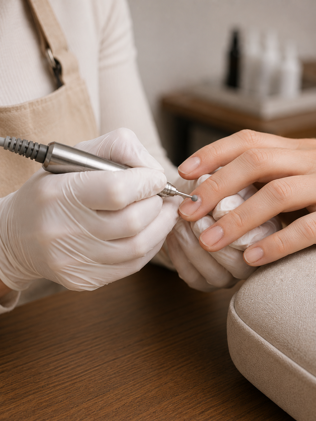Technician using precision tools during a manicure